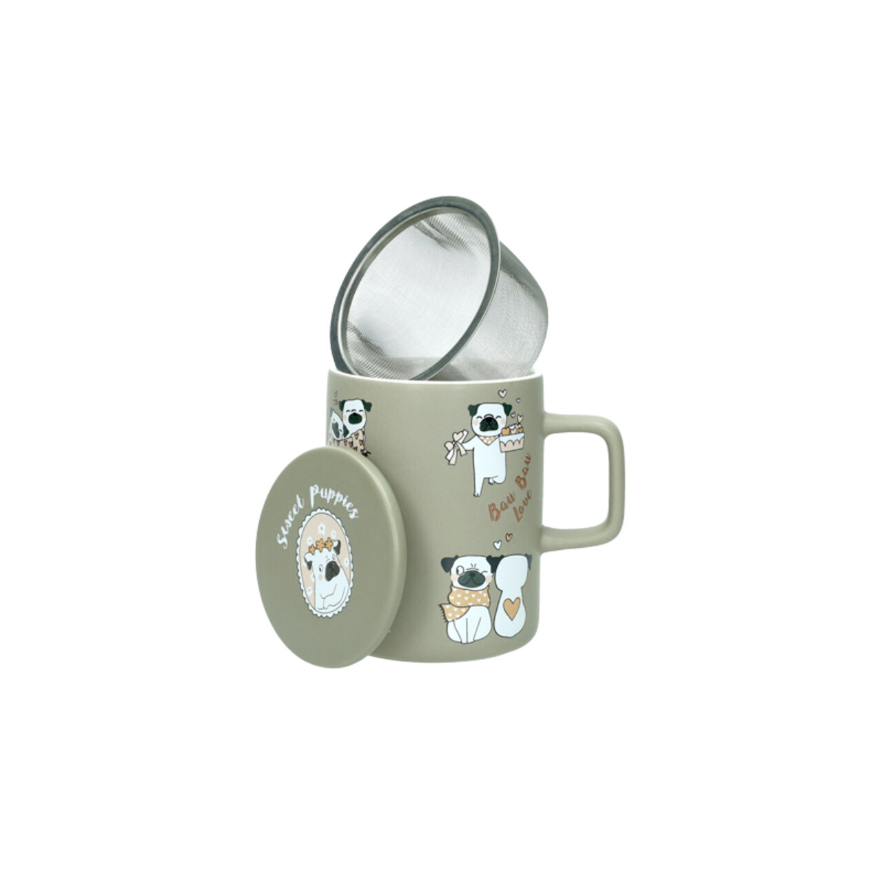 Cana cu infuzor si capac, Dogs, Brandani, 8x11.5 cm, portelan New Bone China/inox - imagine 5